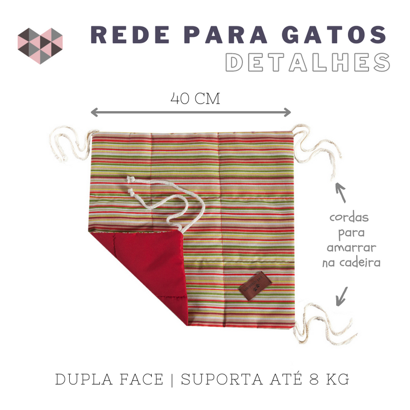 Rede Suspensa de Pet Gatos para Amarrar Cadeira e Poltrona Dupla Face