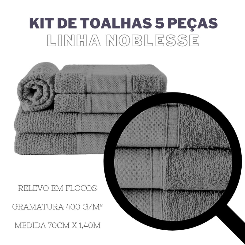 Jogo de Toalha Completo 5 Pçs de Banho, Rosto e Piso Noblesse