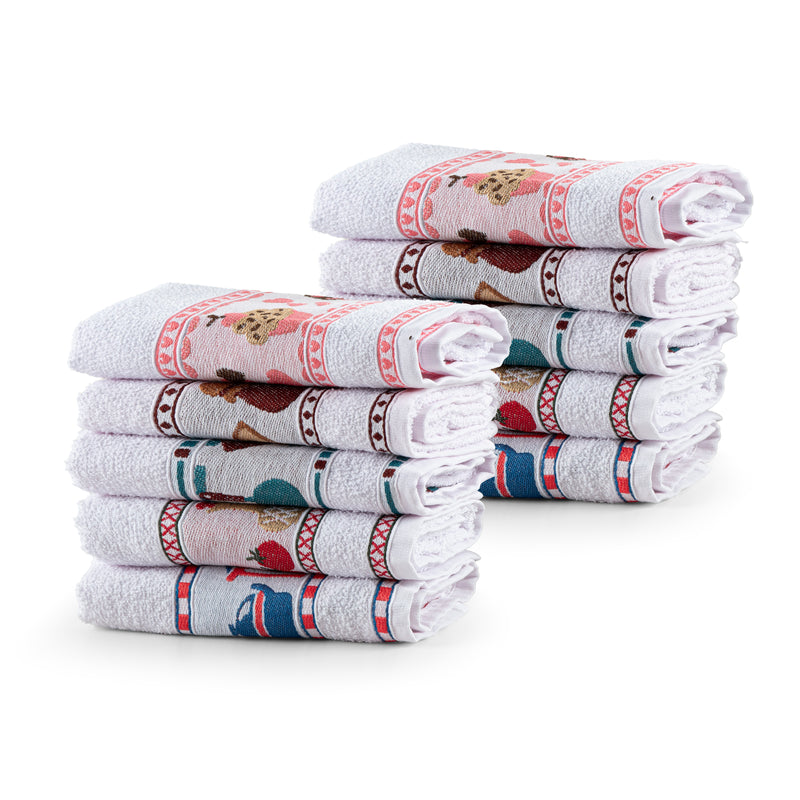Kit 10 Pçs Pano de Copa Prato para Cozinha Felpudo com Barrado Estampado Sortido