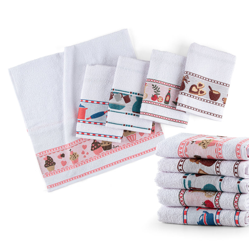 Kit 10 Pçs Pano de Copa Prato para Cozinha Felpudo com Barrado Estampado Sortido