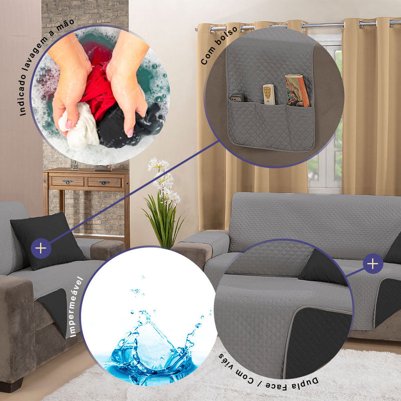 Kit 2 Pçs Capa Protetora de Sofá Padrão 2 e 3 Lugares Impermeável Dupla Face