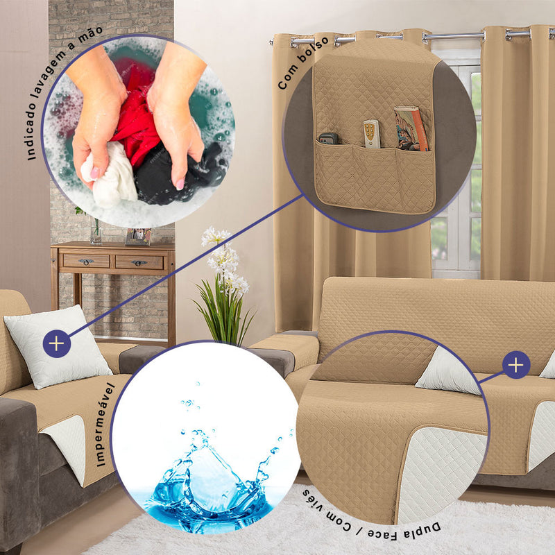 Kit 2 Pçs Capa Protetora de Sofá Padrão 2 e 3 Lugares Impermeável Dupla Face