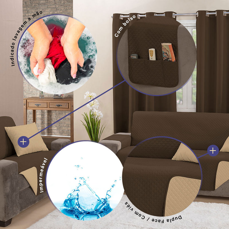 Kit 2 Pçs Capa Protetora de Sofá Padrão 2 e 3 Lugares Impermeável Dupla Face