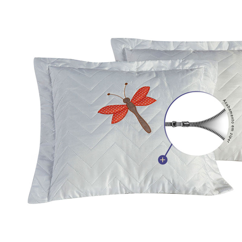 Kit 2 Pçs Capa de Almofada Libélula 45x45cm Matelada Bordada com Zíper