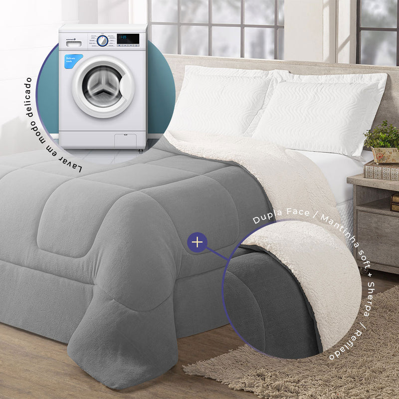 Coberdrom Cobertor Casal King Maya Dupla Face Manta Fleece e Sherpa de Carneiro