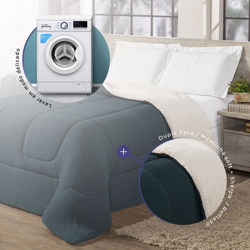 Coberdrom Cobertor Casal King Maya Dupla Face Manta Fleece e Sherpa de Carneiro