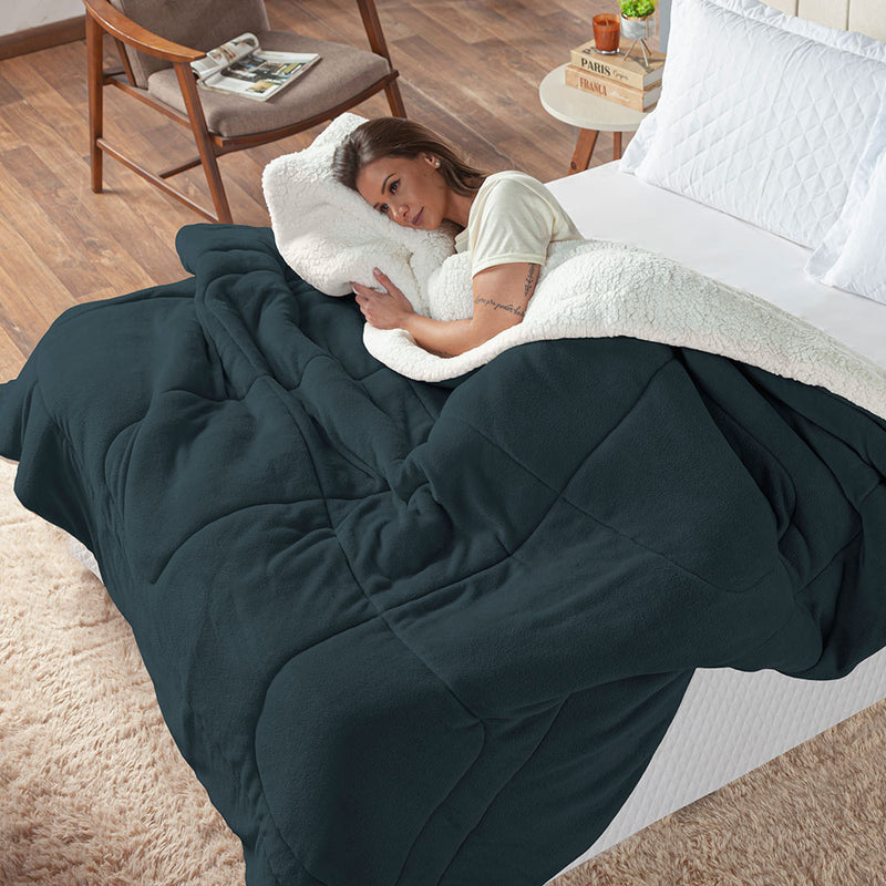 Coberdrom Cobertor Casal King Maya Dupla Face Manta Fleece e Sherpa de Carneiro