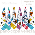 Kit 6 Pçs Pano de Copa Prato para Cozinha Vezena Estampado