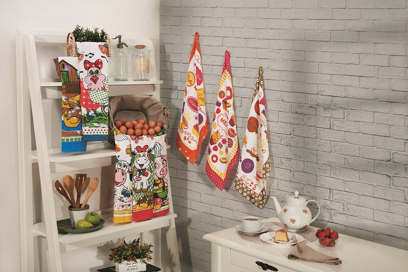 Kit 6 Pçs Pano de Copa Prato para Cozinha Vezena Estampado
